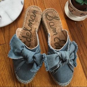 SAM EDELMAN Lynda denim bow mule